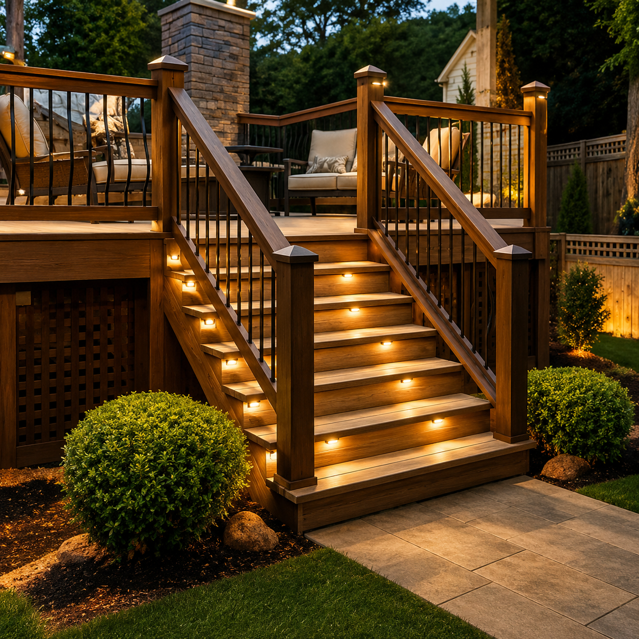 Deck stairs with lighting Deck stairs with lighting